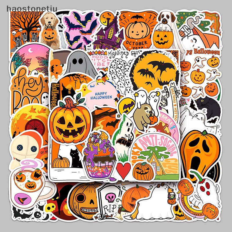 Bộ 50 Miếng Dán PVC Họa Tiết Halloween Đáng Sợ Chống Thấm Nước Trang Trí Chai Nước / Laptop