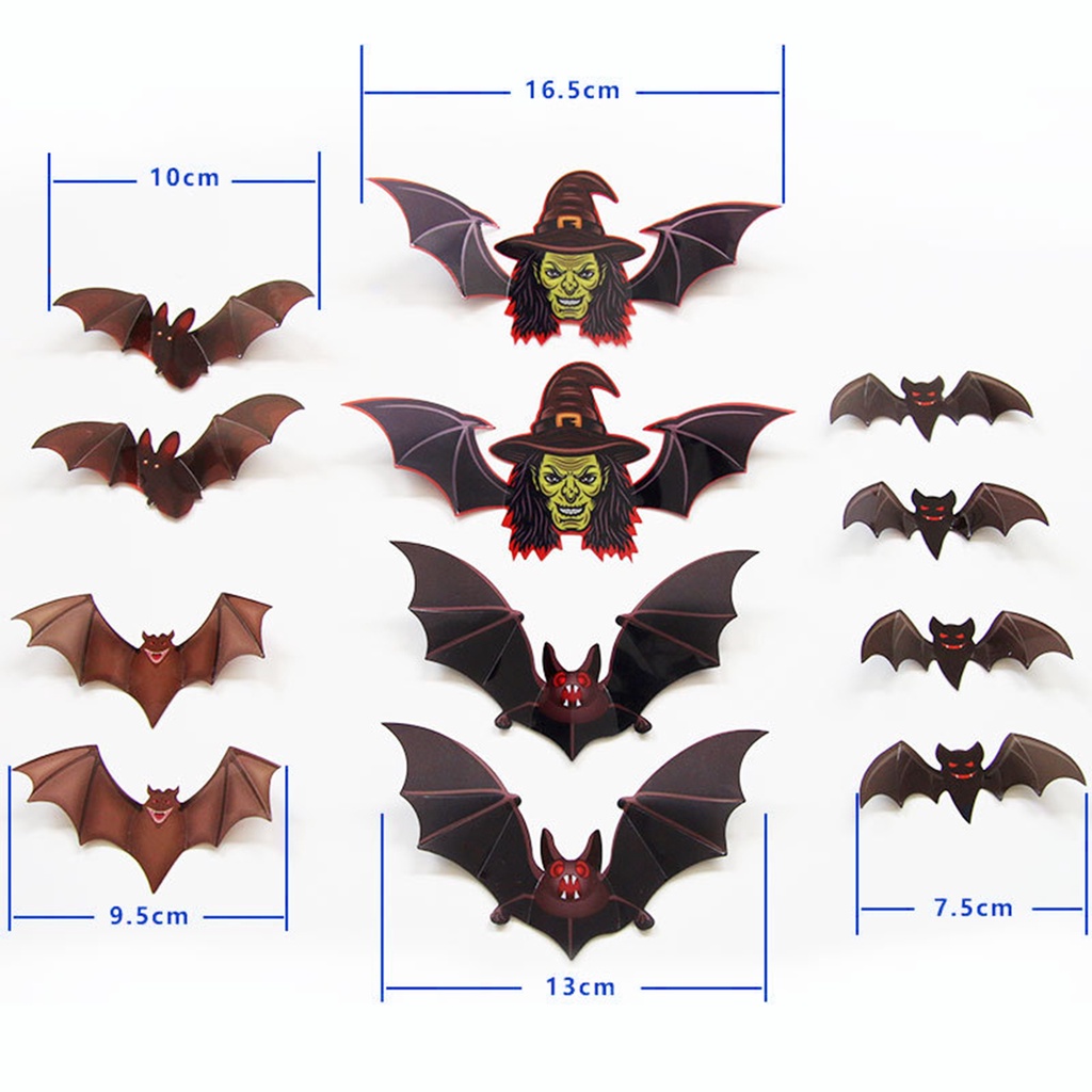 Bộ 12 Miếng Dán Tường Trang Trí Hình Dơi 3D Sáng Tạo Chống Xé Cho Tiệc Halloween