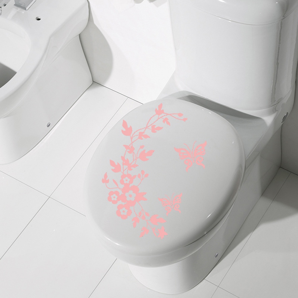 Miếng Dán Trang Trí Toilet Hình Hoa Và Bướm Tháo Rời Được