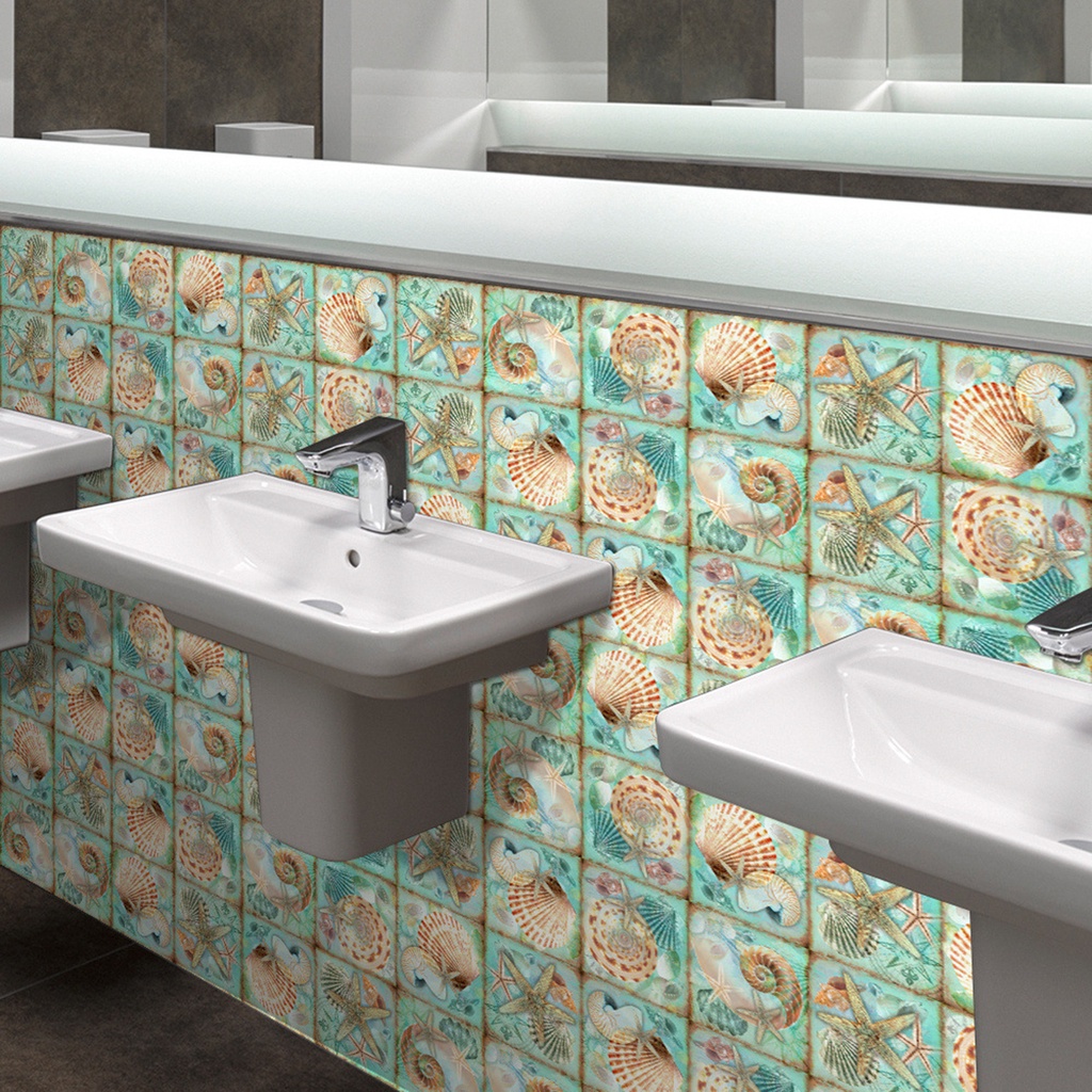 Bộ 24 Miếng Dán Tường ET257 Bằng PVC Chống Thấm Nước Hình Vỏ Sò / Sao Biển Phong Cách Vintage