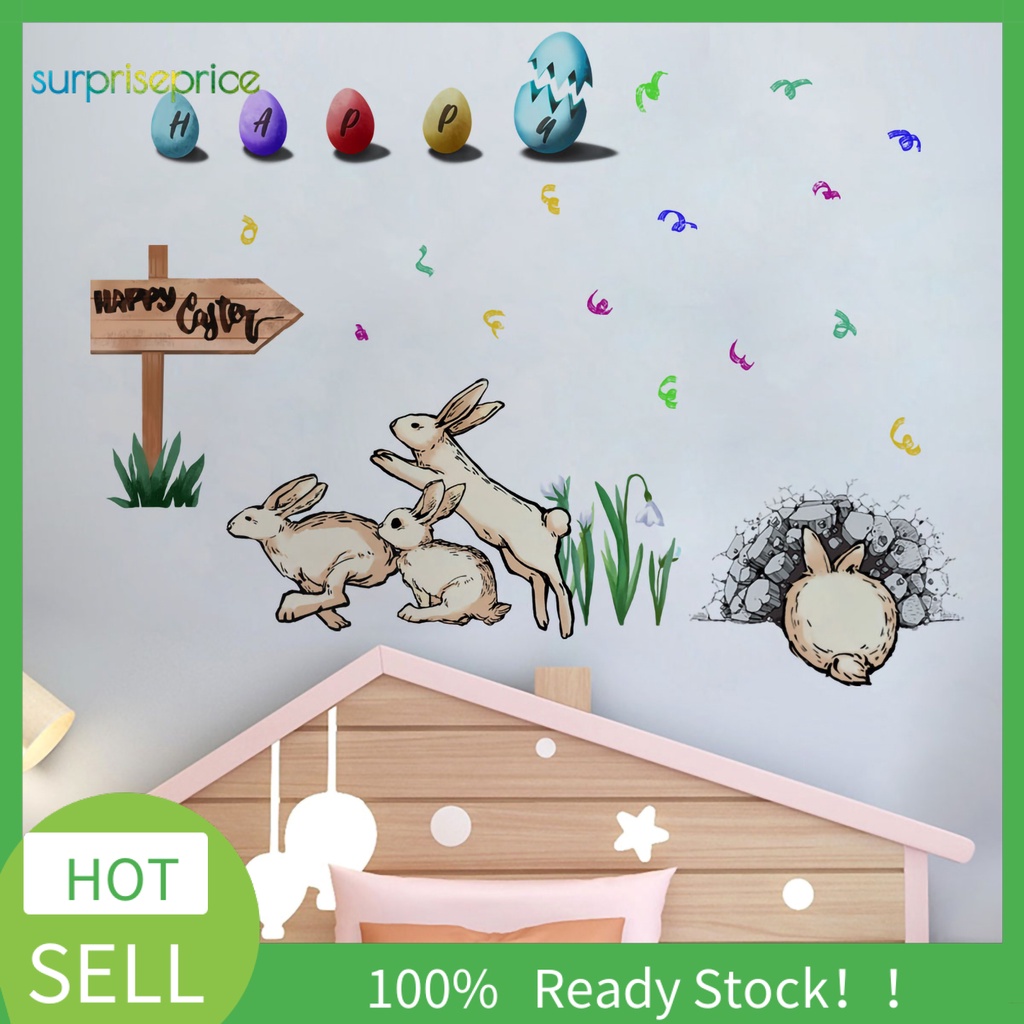 Set 2 Miếng Dán Tường / Cửa Sổ Bằng PVC Hình Thỏ Phục Sinh Dễ Thương Trang Trí Nhà Cửa