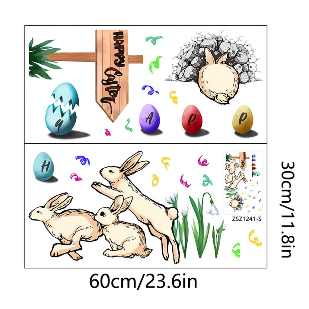 Set 2 Miếng Dán Tường / Cửa Sổ Bằng PVC Hình Thỏ Phục Sinh Dễ Thương Trang Trí Nhà Cửa