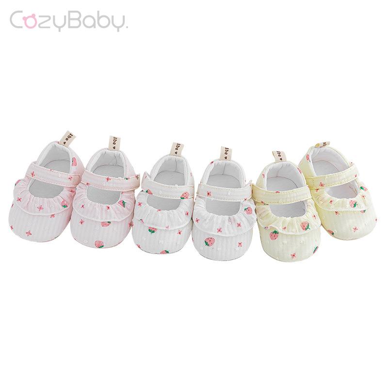Giày Cotton Họa Tiết Dâu Tây Xinh Xắn Dành Cho Bé Gái 0-12 Tháng Tuổi
