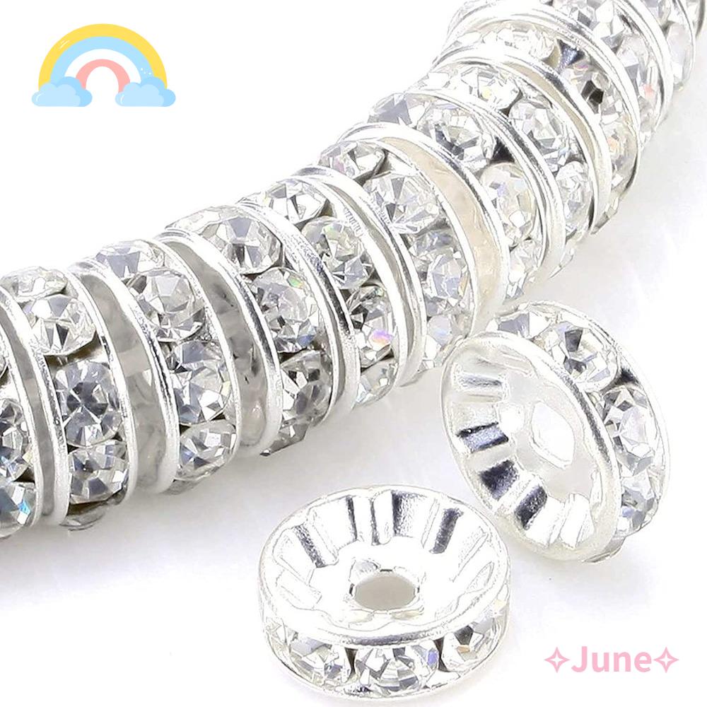 JUNE Set 200 Hạt Cườm Pha Lê Trong Suốt Mạ Vàng / Bạc 8mm Dùng Làm Trang Sức