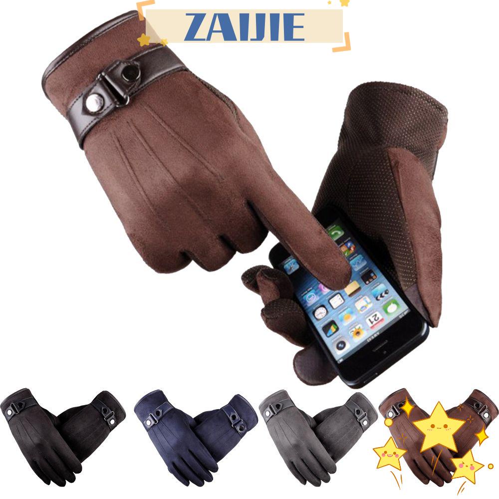 ZAIJIE24 Găng Tay Da Giữ Ấm Cánh Tay Cảm Ứng Màn Hình Cảm
