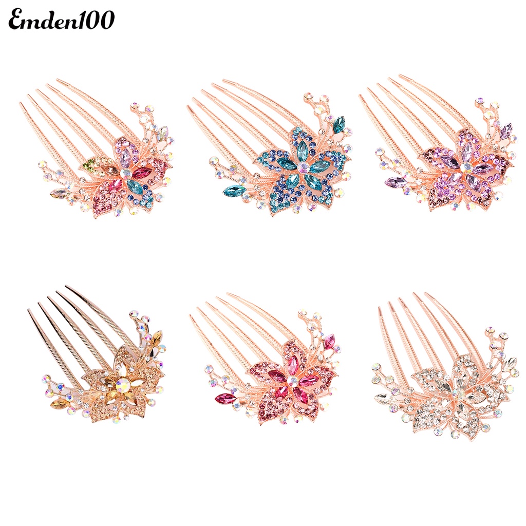 Lược Cài Tóc Đính Đá Hình Hoa Lá Xinh Xắn Cho Nữ