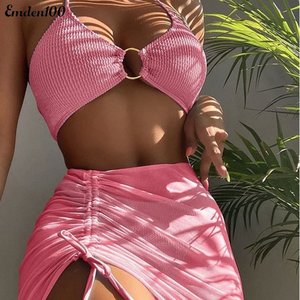 Bộ 3 Món Bikini Màu Sắc Thời Trang Gợi Cảm Cho Nữ