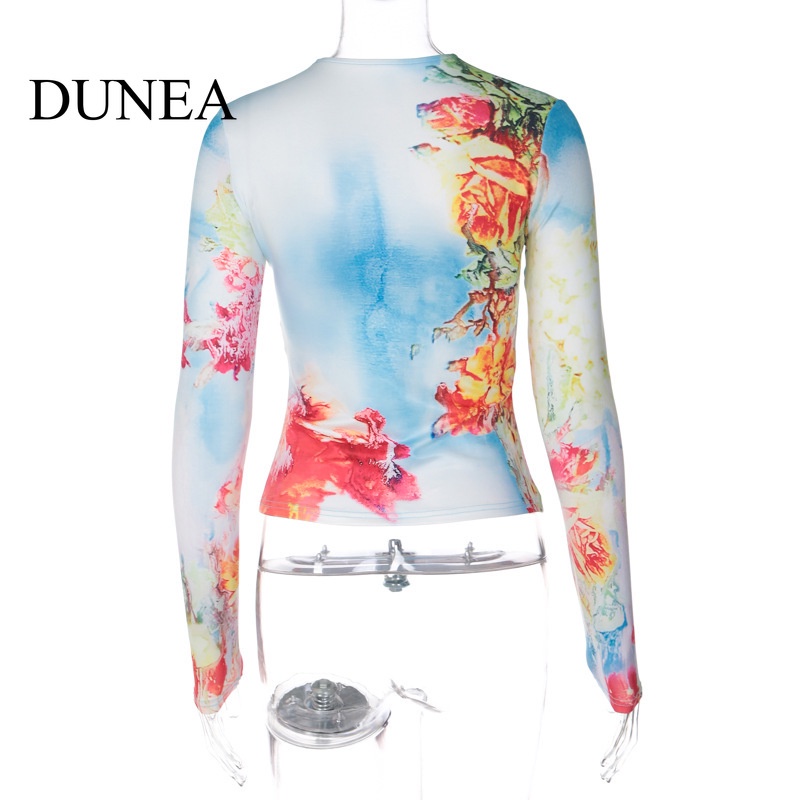 DUNEA Áo Thun Nữ Tay Dài Dáng Ôm In Chữ DUNEA