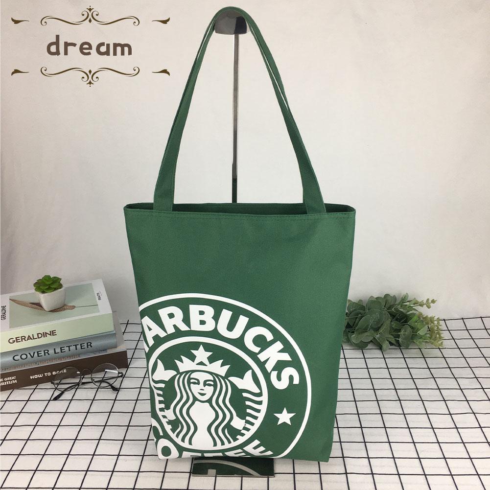 Túi Tote Vải Canvas Đựng Hộp Cơm Trưa Chống Thấm Nước In Hoạt Hình Starbucks Đơn Giản