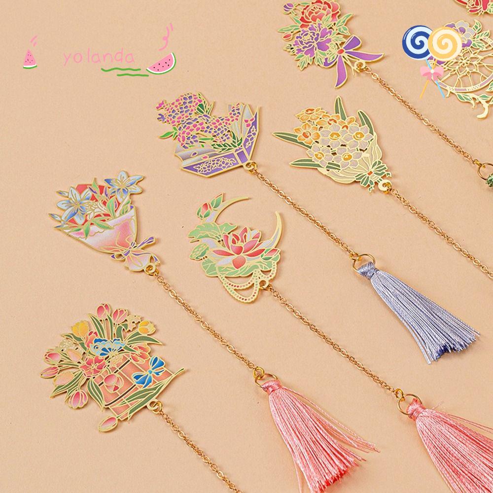 YOLA Kẹp Đánh Dấu Trang Sách Bằng Kim Loại Họa Tiết Hoa Lá Kiểu Trung Hoa Cổ Điển Dành Cho Học Sinh