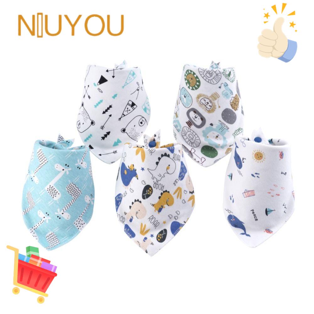 NIUYOU Set 5 Yếm Ăn Cotton Siêu Mềm Hình Tam Giác Màu Trắng / Xanh Dương Cho Bé