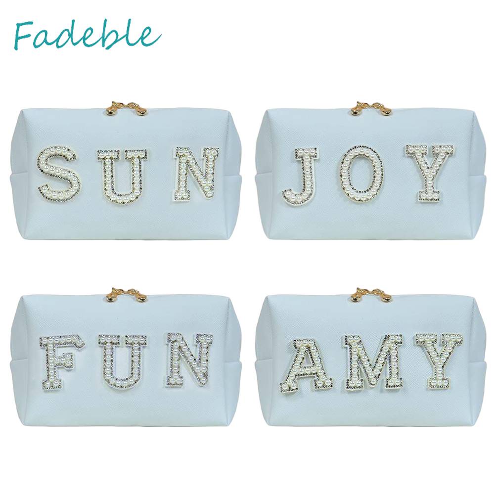 Túi Đựng Mỹ Phẩm Da PU In Chữ Có Khóa Kéo Tiện Dụng Mang Theo Du Lịch Cho Nữ