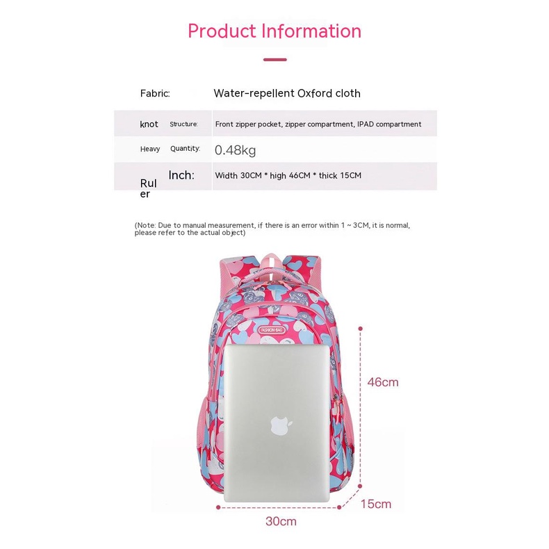 Ba Lô Đi Học In Họa Tiết Trái Tim Xinh Xắn Dành Cho Bé Lớp 1-6