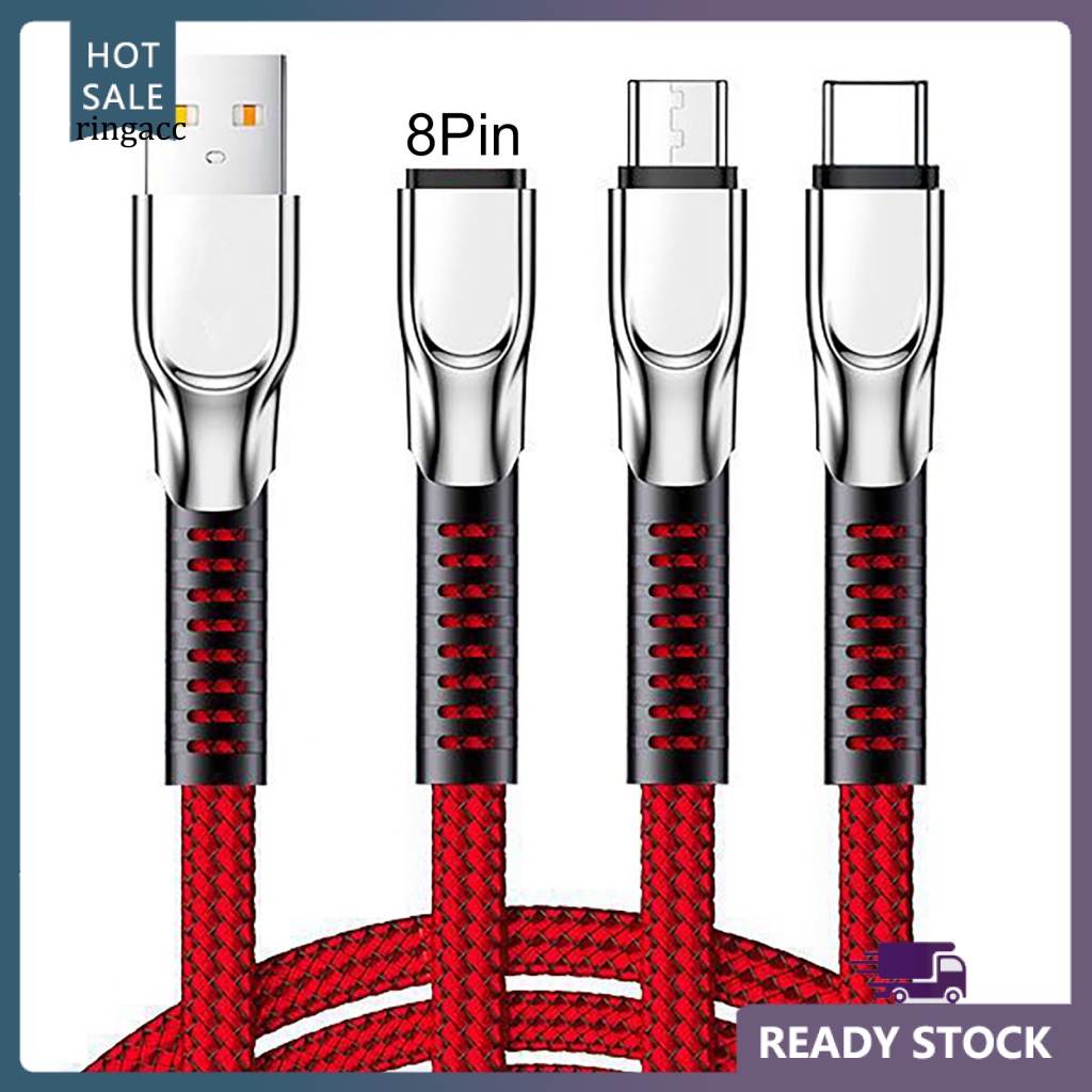 Dây Cáp Sạc Dữ Liệu Micro USB Type-C Lõi Đồng Dày 3 Trong 1 8-pin Cho Android