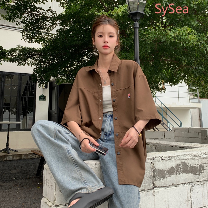 Áo Sơ Mi Tay Lỡ Dáng Rộng Kiểu Retro Mỹ Xinh Xắn Cho Nữ