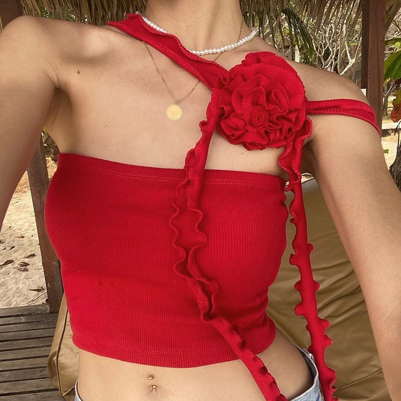 Áo Croptop Dệt Kim Màu Sắc Đơn Giản Cho Nữ