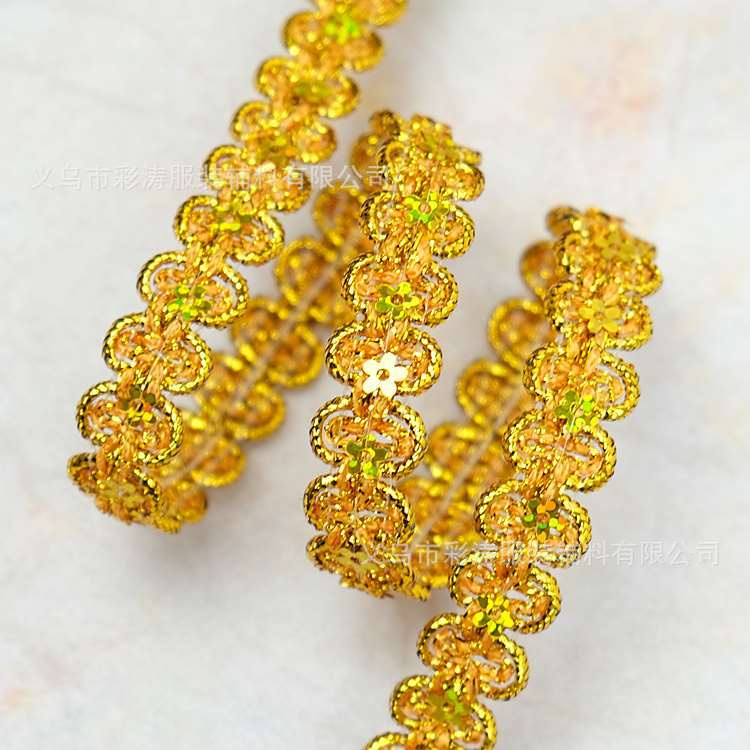 Dải Dây Ren Xoắn Đính Kim Sa 1.2cm Trang Trí Viền Quần Áo