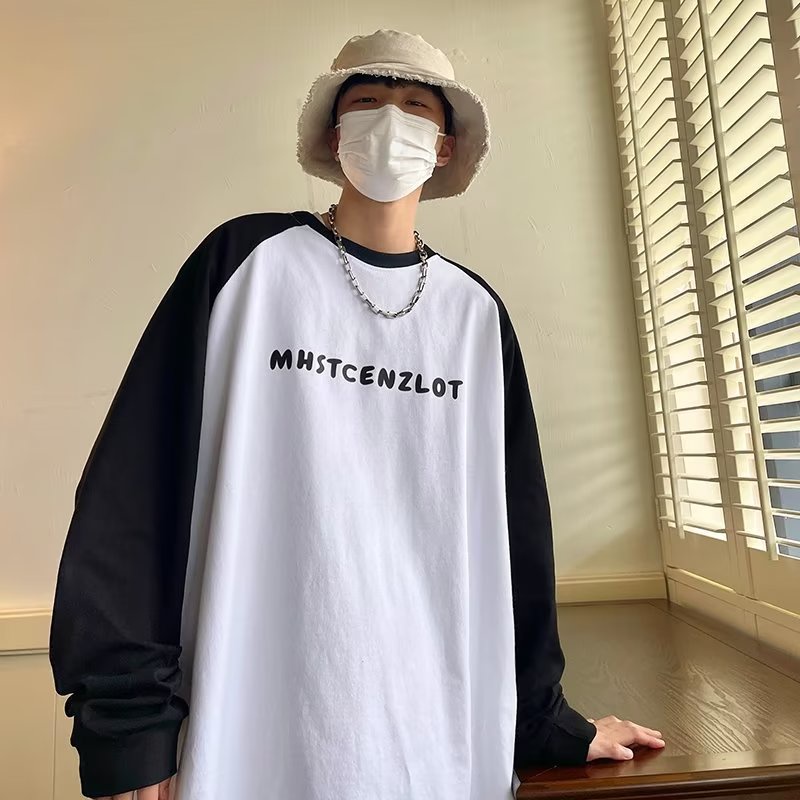 Áo Thun Tay Dài Phối Màu Tương Phản Thời Trang Cho Nam