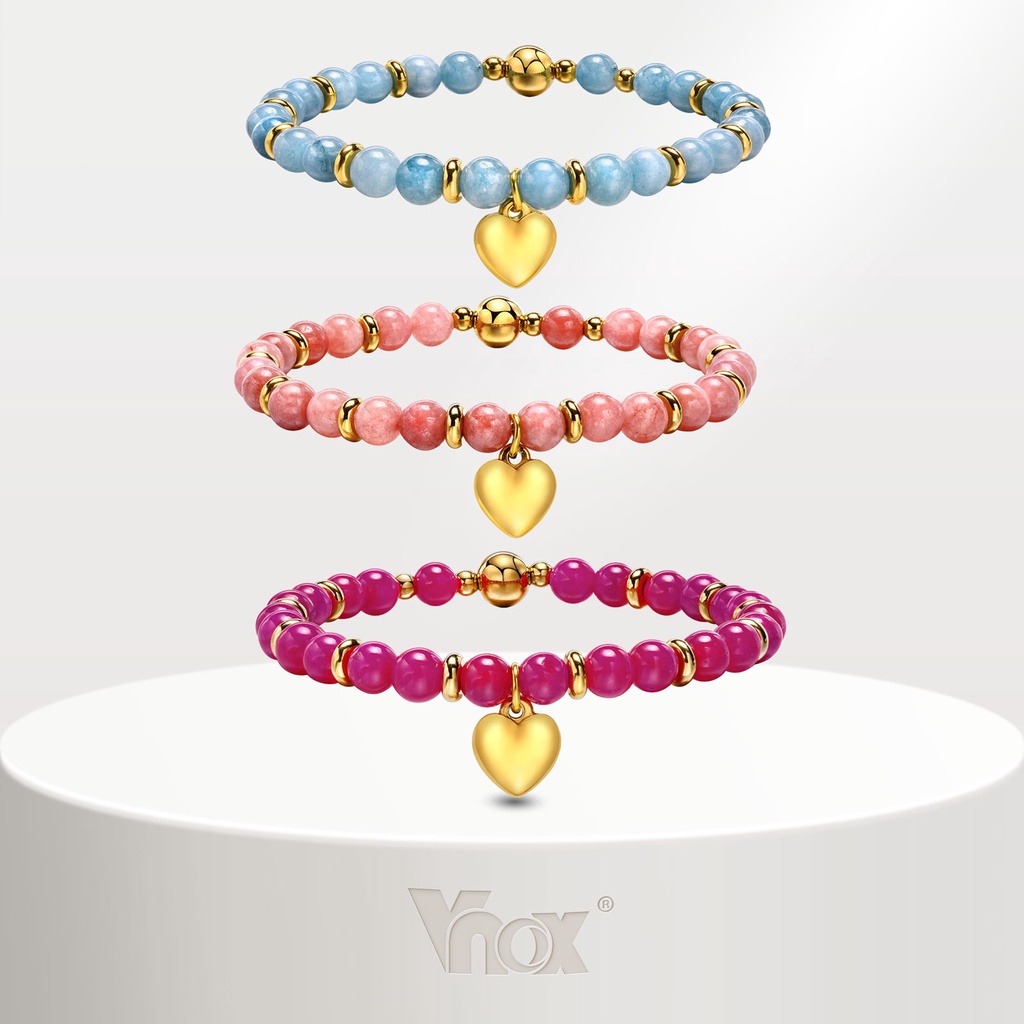 Vòng Tay Chuỗi Hạt Đá Tự Nhiên Hình Trái Tim Màu Hồng / Xanh Dương Kích Thước 6MM Có Thể Điều Chỉnh