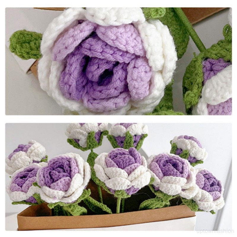 Bó Hoa Hồng Giả Đan Len Thủ Công Dùng Trang Trí