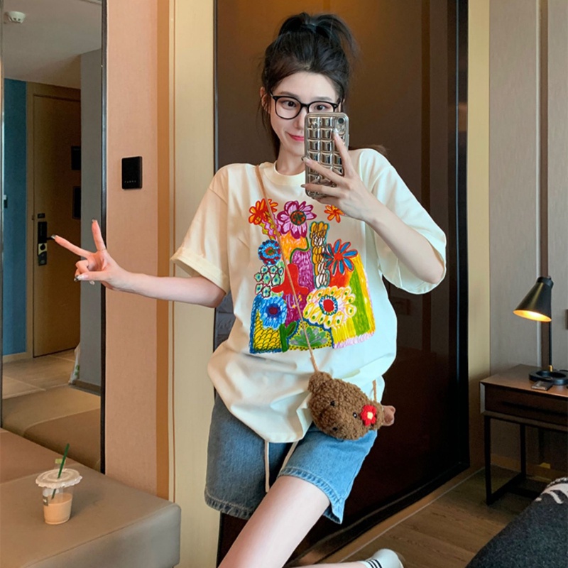 (MớI) Áo Thun NgắN Tay In Hoa Xinh XắN