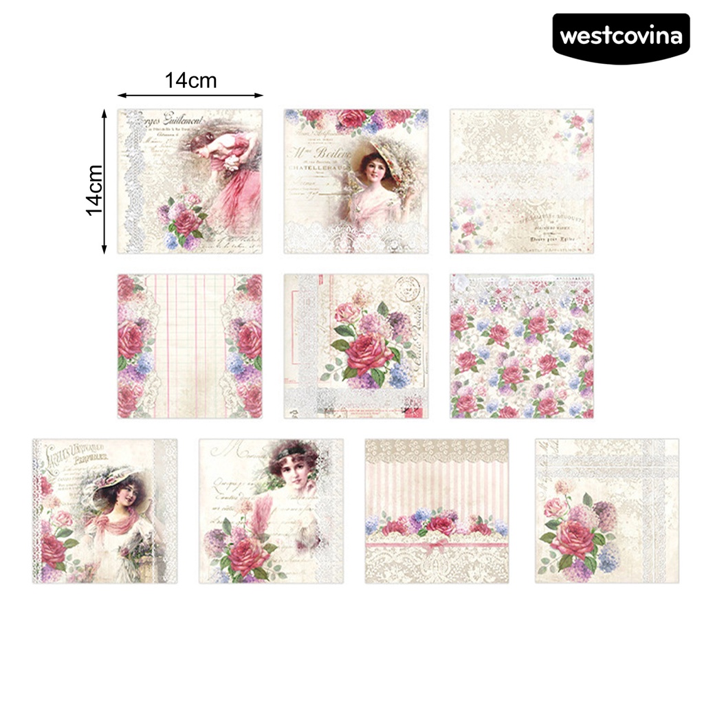 [WSTN]✎Set 50 Giấy In Hoa Phong Cách Vintage Trang Trí Thủ Công