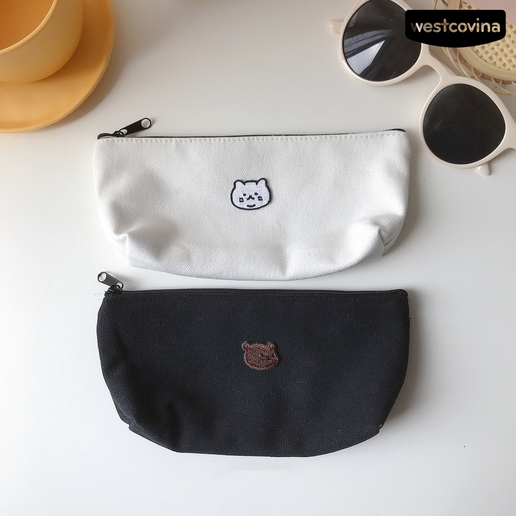 [WSTN]✎Túi Đựng Bút Thêu Họa Tiết Gấu Hoạt Hình Chống Bụi Bẩn Tiện Dụng Cho Cặp Đôi