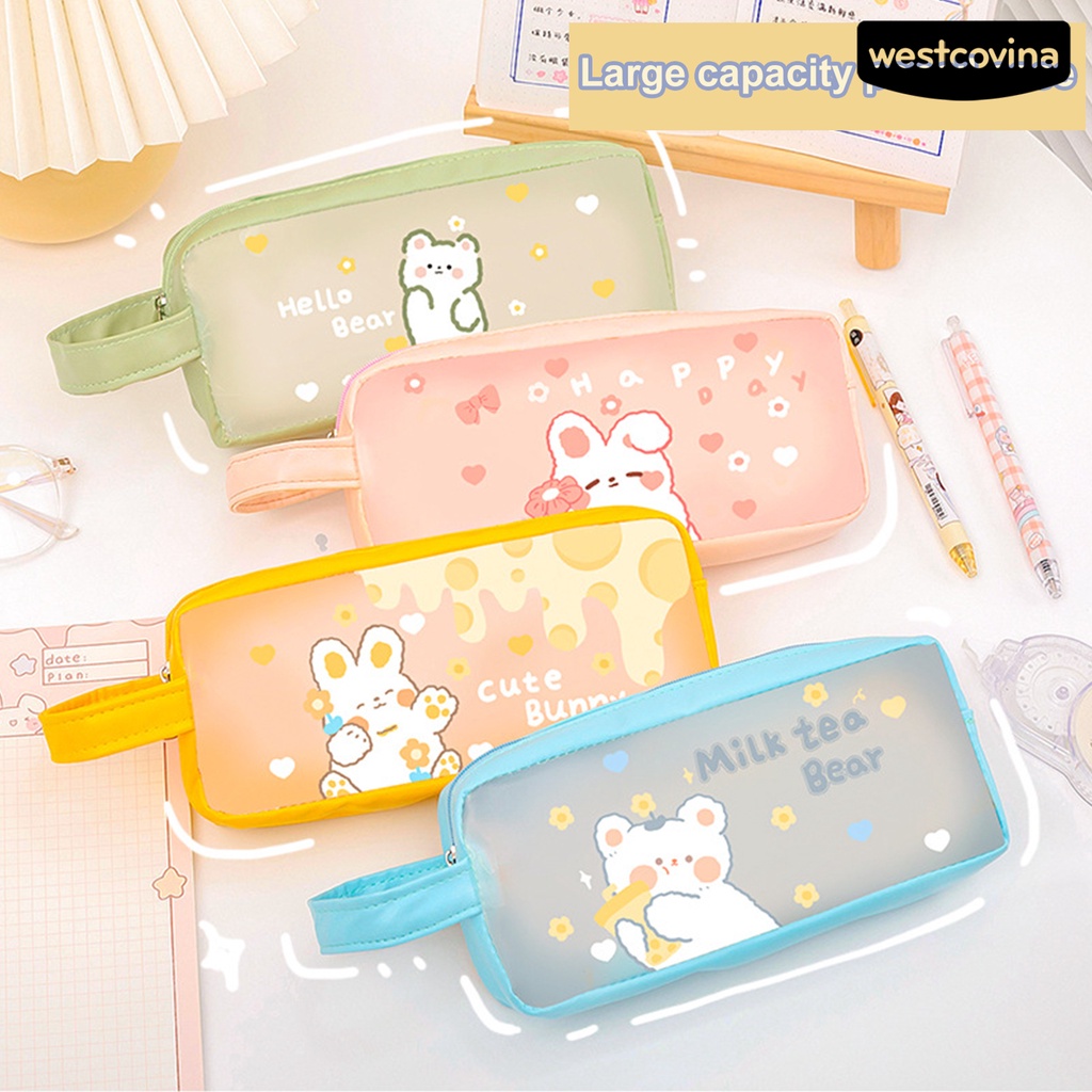 [WSTN]✎Túi Đựng Bút Trong Suốt Chống Bụi Sức Chứa Lớn In Họa Tiết Hoạt Hình Dễ Thương Dùng Hàng Ngày