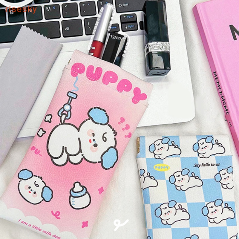 Hộp Đựng Mắt Kính Bằng Da PU Họa Tiết Hoạt Hình Chú Chó Dễ Thương Tiện Dụng Cho Học Sinh