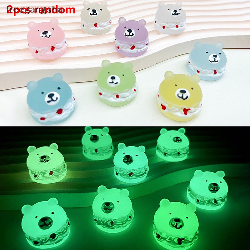 Set 2 Mô Hình Gấu Bánh Kem Dạ Quang Mini Bằng Nhựa Resin Trang Trí Tiểu Cảnh