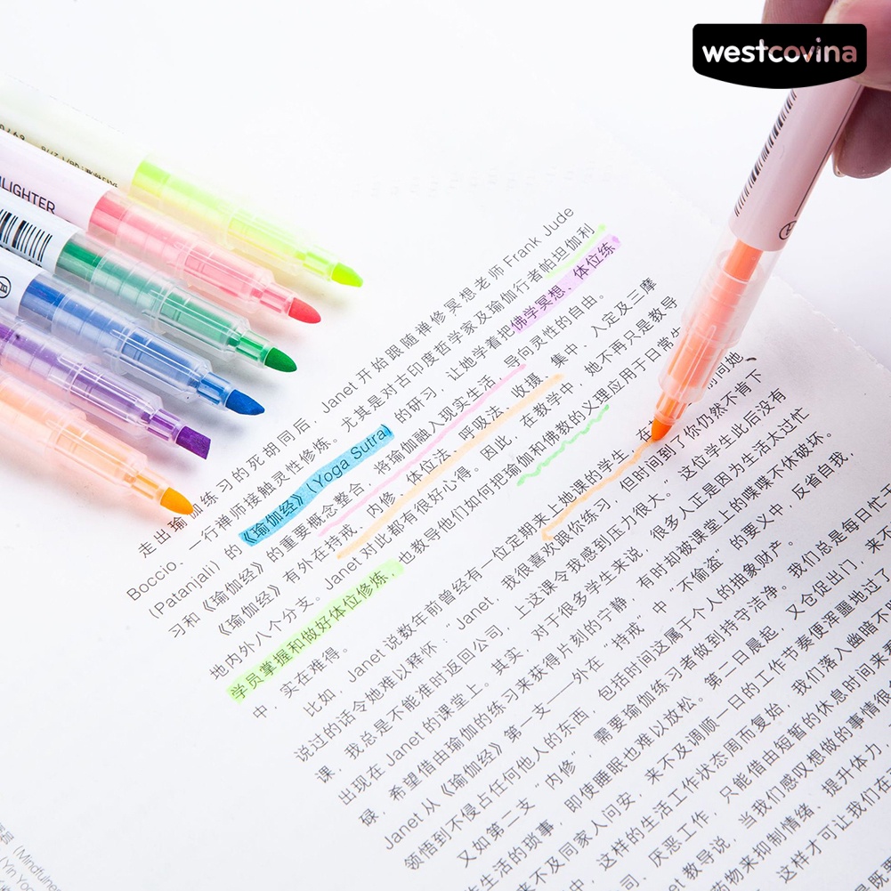 [WSTN] [WSTN]✎Bút Đánh Dấu Hai Đầu 6 Màu Dạ Quang