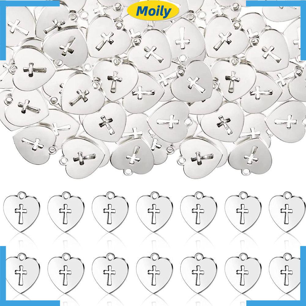 Bộ 100 Mặt Dây Chuyền Bạc Hình Thánh Giá Trái Tim Kích Thước 17x16mm