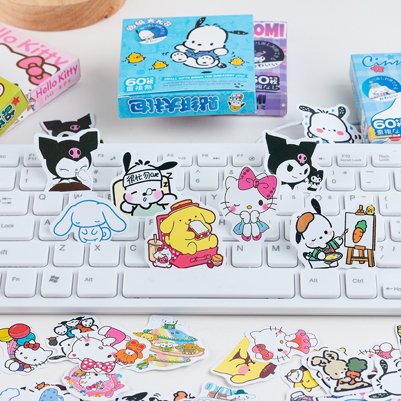 Bộ 60 Miếng Dán Hình Sanrio Kuromi Trang Trí Nhật Ký