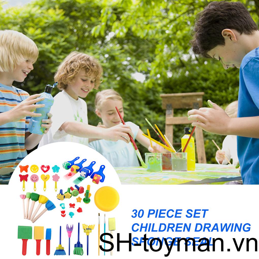 Set 30 Cọ Vẽ Bằng Nhựa Có Mút Xốp Giáo Dục Thông Minh Cho Bé