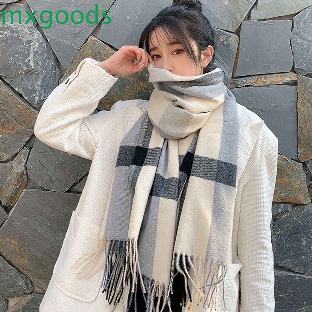 MXGOODS Khăn Choàng Cổ Vải Pashmina Mềm Mại Chống Gió Chống Lạnh Kẻ Sọc Cho Nữ