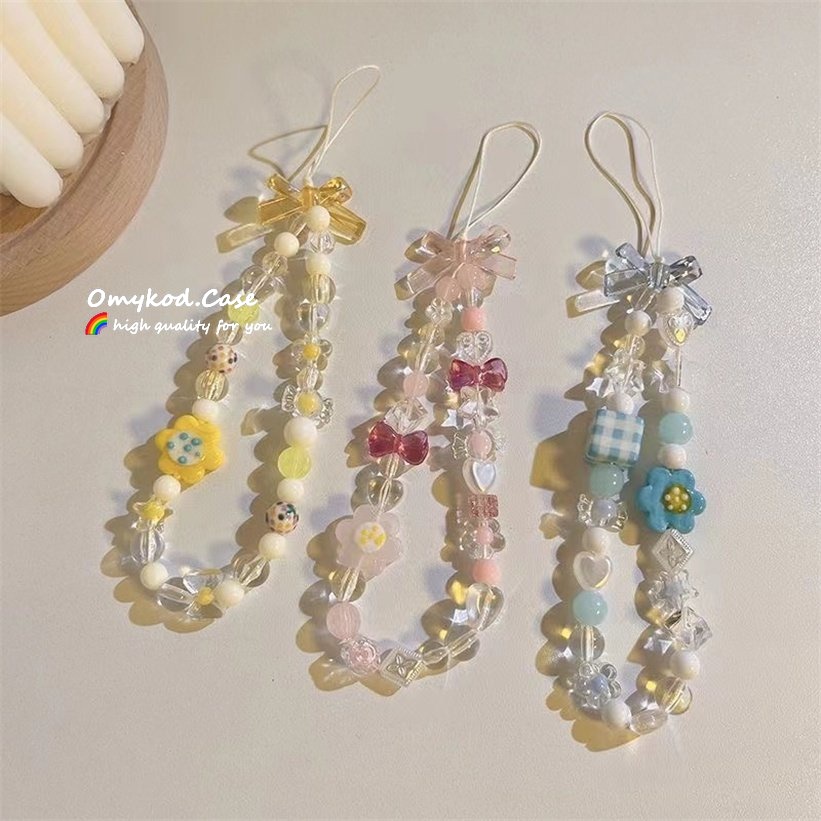 Vòng Đeo Tay Hình Thỏ Hoa Màu Vàng Hồng Nhạt Hồng Nhạt Thủ Công DIY Có Dây Xích Đeo Tay Chống Rơi Phong Cách Nhật Hàn INS Cho Điện Thoại Di