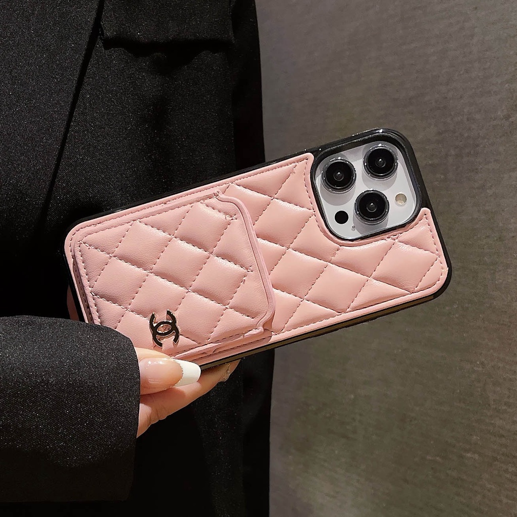 Ốp Điện Thoại Da TPU Mềm Họa Tiết Kim Cương Sang Trọng Có Ngăn Đựng Thẻ Cho iPhone 14ProMax 13 12 11 XSMax XR 7P