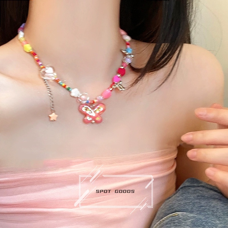 Dopamine Vòng cổ Xỏ Hạt Nhiều Màu Sắc Mặt Hình Bướm Dễ Thương Ngọt Ngào Cho Chị Em Gái