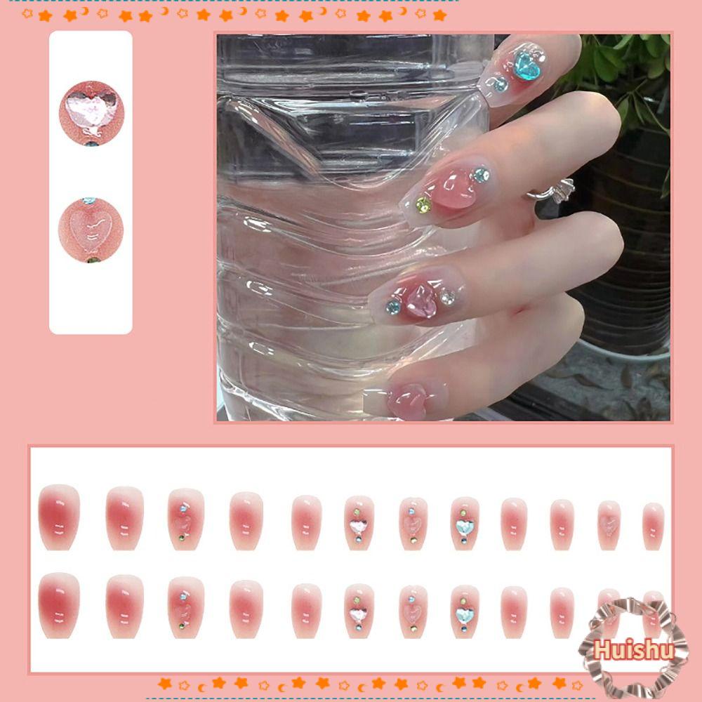 HS Bộ 24 Móng Tay Giả Màu Hồng Có Thể Tái Sử Dụng Che Phủ Toàn Diện Cho Nữ