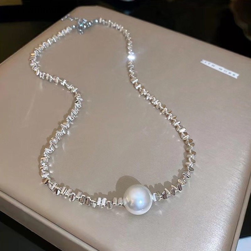 Vòng cổ Bạc Đính Ngọc Trai Nhân Tạo Lấp Lánh Thời Trang Cho Nữ
