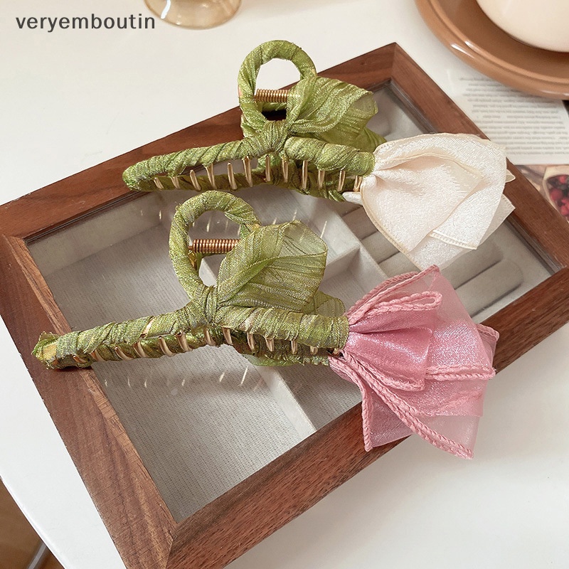 Kẹp Tóc Vải Tuyn Hình Hoa Tulip / Cá Mập Thời Trang Thanh Lịch Cho Nữ