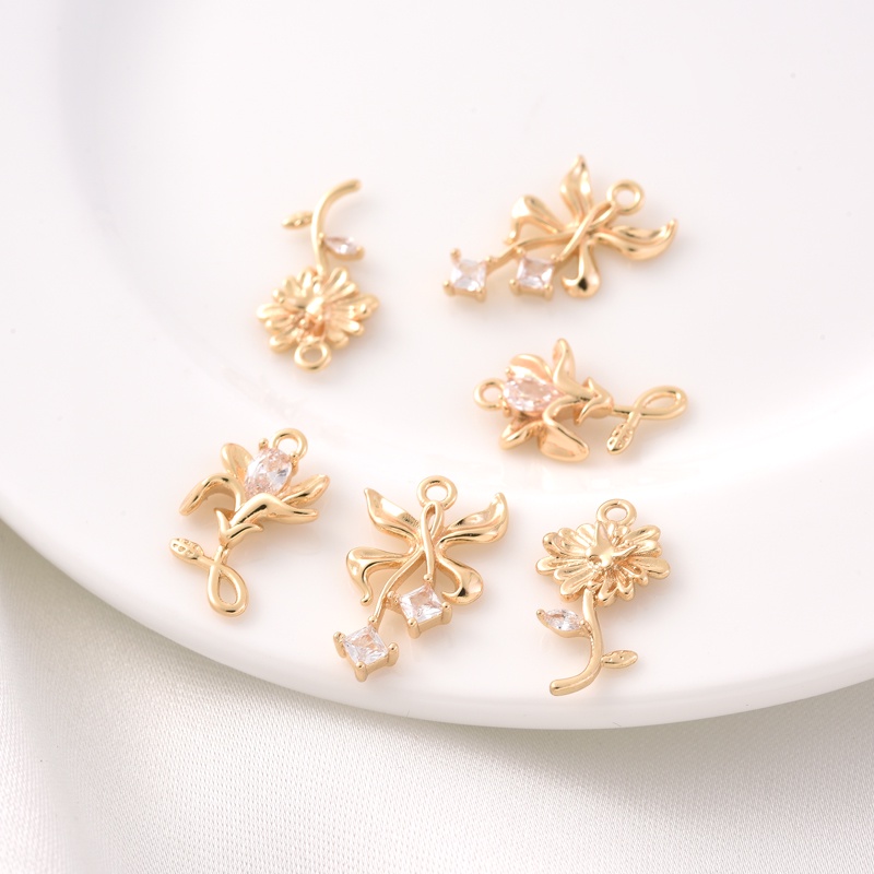 Mặt Dây Chuyền Hình Hoa Tulip Mạ Vàng 14K Đính Đá Zircon
