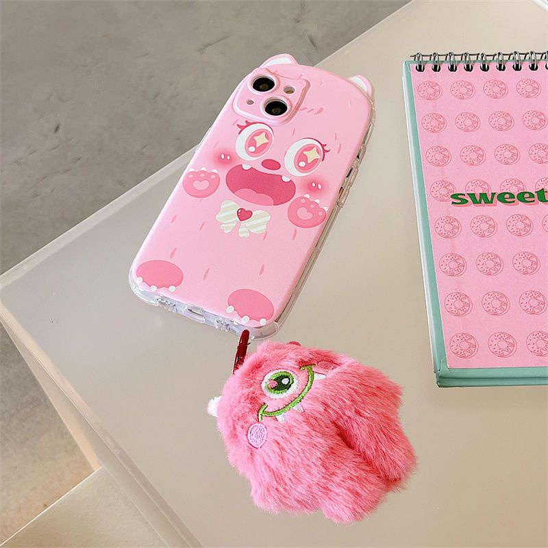 Ốp Điện Thoại Hình Tai Gấu / Quái Vật Màu Hồng Chống Rơi Cho iPhone 11 12 13promax