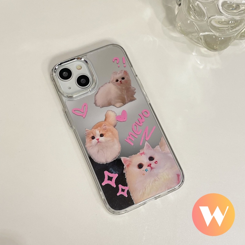 Ốp Điện Thoại Mặt Gương Acrylic Mạ Kim Loại Hình Chó Mèo Hoạt Hình IPhone 11 14 13 12 Pro Max 14 Pro 13 14 12 Pro Max 13 Pro 12pro