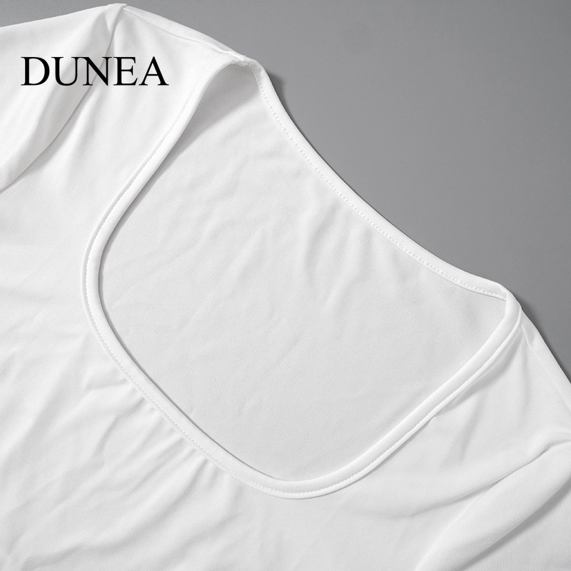 DUNEA Áo Thun Ngắn Tay Cổ Chữ U Phối Dây Xích Màu Sắc Gợi Cảm Cho Nữ