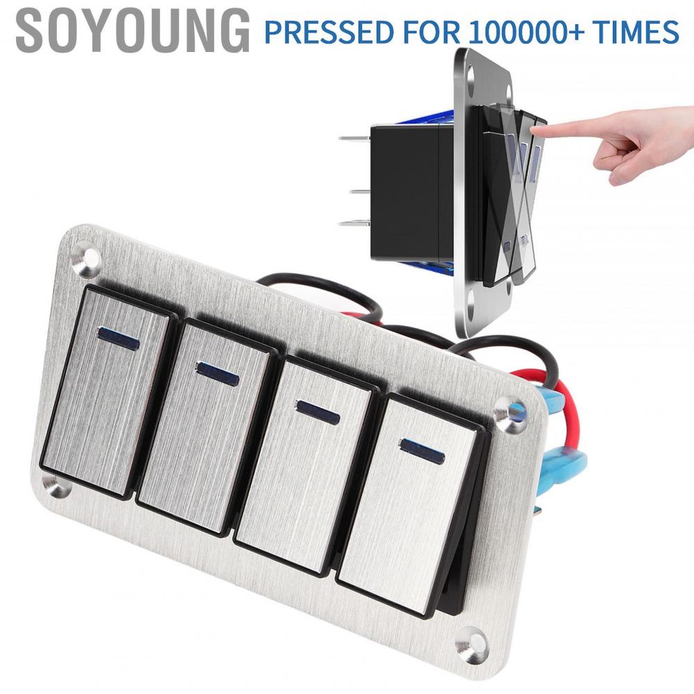 Soyoung 4 Gang Rocker Switch Brushed Process Blue Backlight Marine Boat with DIY  for Cars RVs Buses Trailers UTV