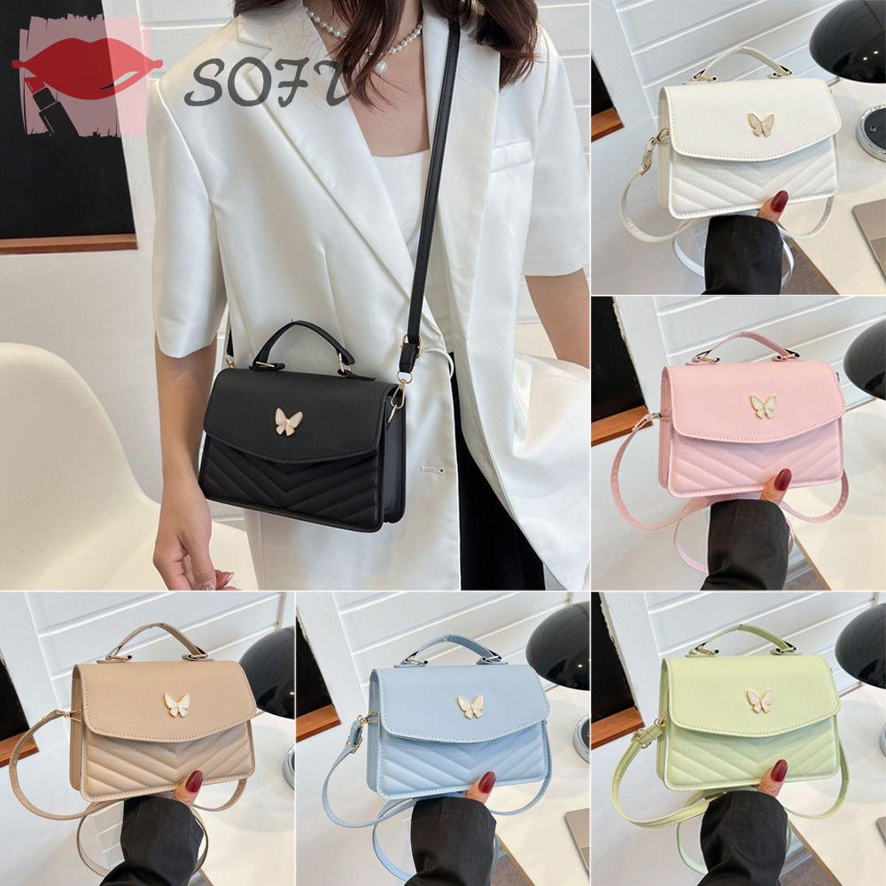 SOFTNESS Túi Xách Da PU Thêu Họa Tiết Bươm Bướm Kích Thước Lớn Thời Trang Cho Nữ