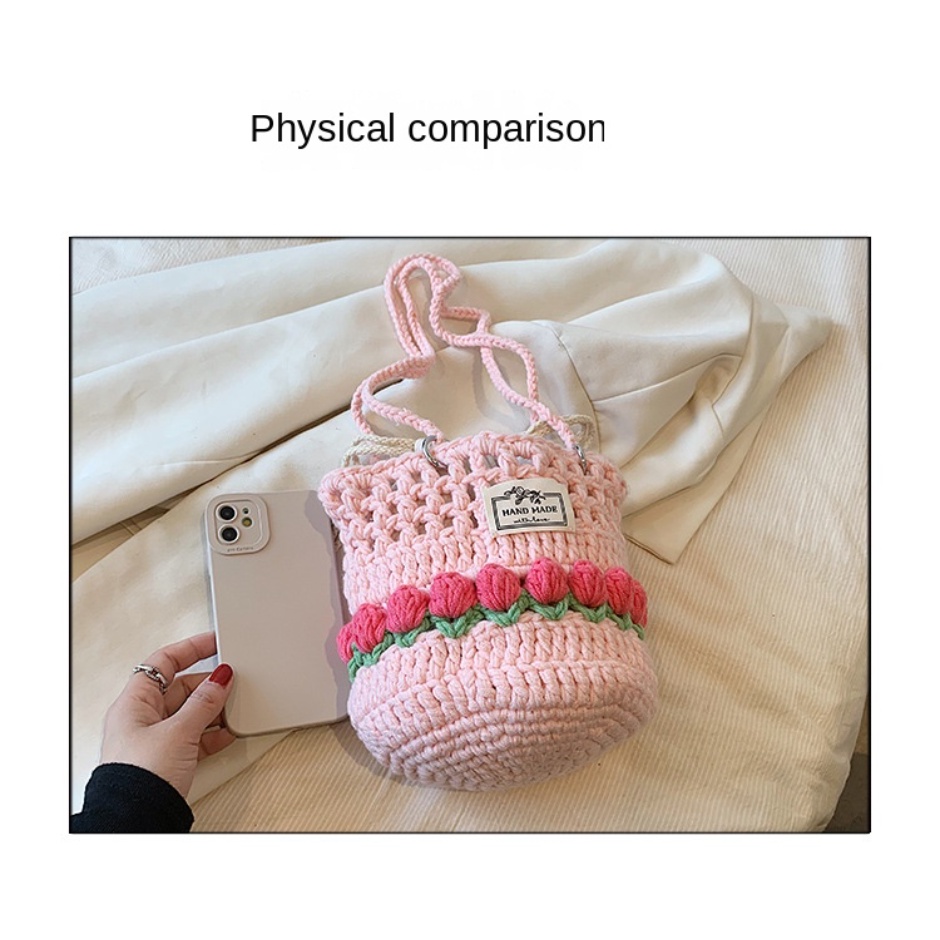 Túi Đeo Chéo Đan Len Hình Hoa Tulip Thời Trang Cho Nữ