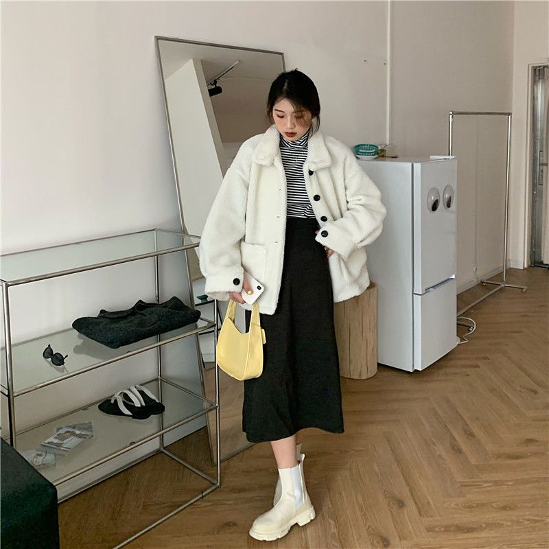 Áo Khoác Lông Tay Dài Dáng Rộng Thời Trang Thu Đông Cho Nữ