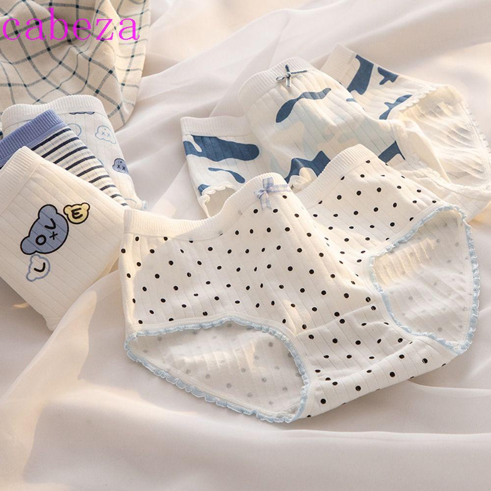 CABEZA Quần Lót Cotton Lưng Vừa Thoáng Khí In Họa Tiết Hoạt Hình Xinh Xắn